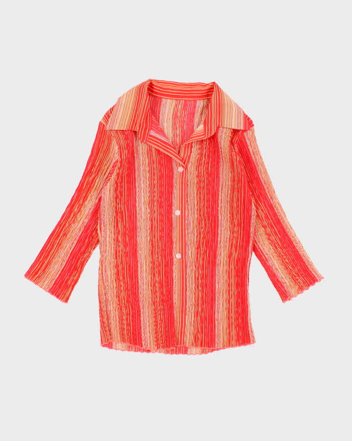 Vintage 90s Plisse Stripe Blouse - S