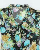 Vintage Y2k 00s Blue Cherry Floral Mesh Blouse - S
