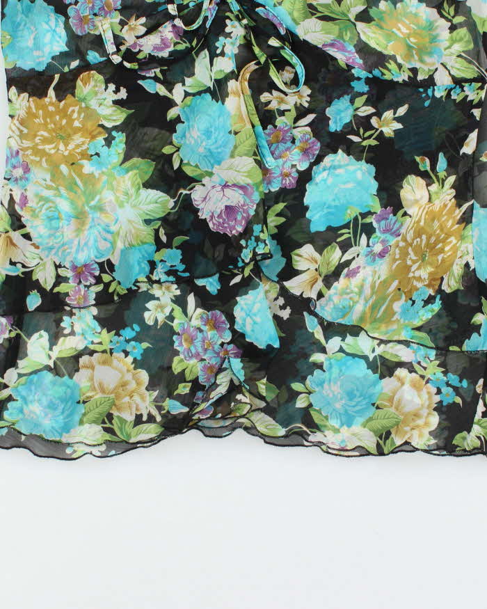 Vintage Y2k 00s Blue Cherry Floral Mesh Blouse - S
