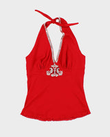 Vintage Y2k 00s Poet Embroidered Sequin Halter Neck Top - M