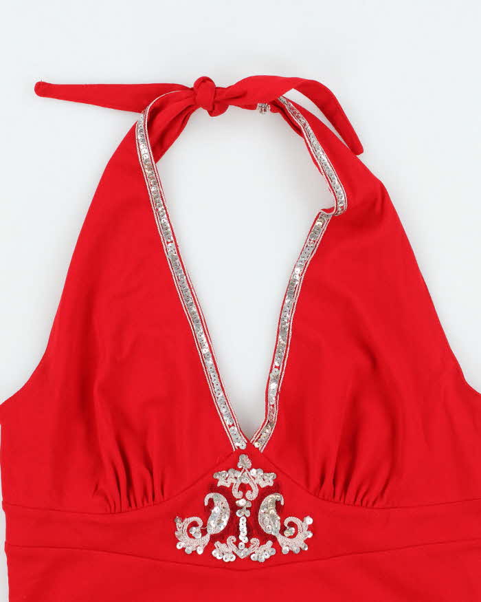 Vintage Y2k 00s Poet Embroidered Sequin Halter Neck Top - M