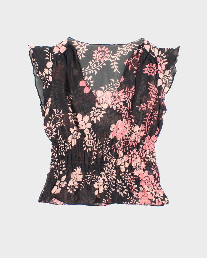 Vintage Y2k 00s Floral Mesh Blouse - S