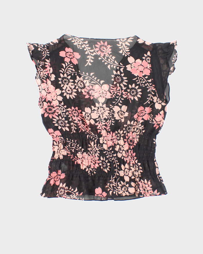 Vintage Y2k 00s Floral Mesh Blouse - S