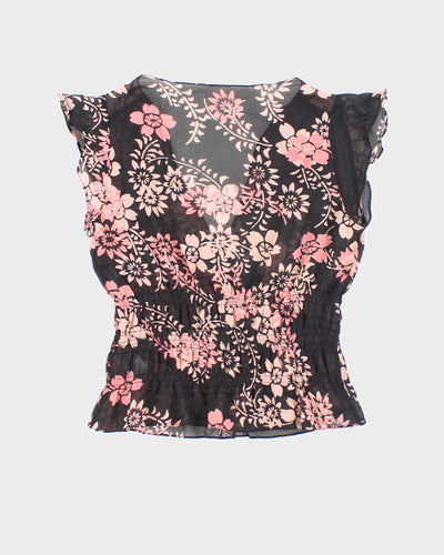 Vintage Y2k 00s Floral Mesh Blouse - S