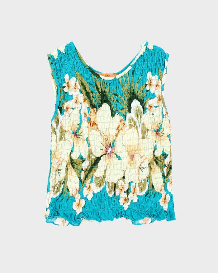 Vintage Pacific Coast Shirred Hawaiian Print Top - S