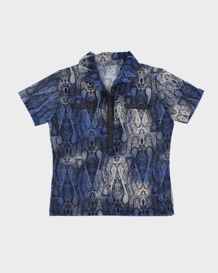 Vintage 90s Paisley Pattern Mesh Popper Blouse - M