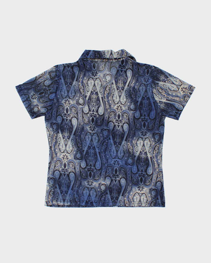 Vintage 90s Paisley Pattern Mesh Popper Blouse - M