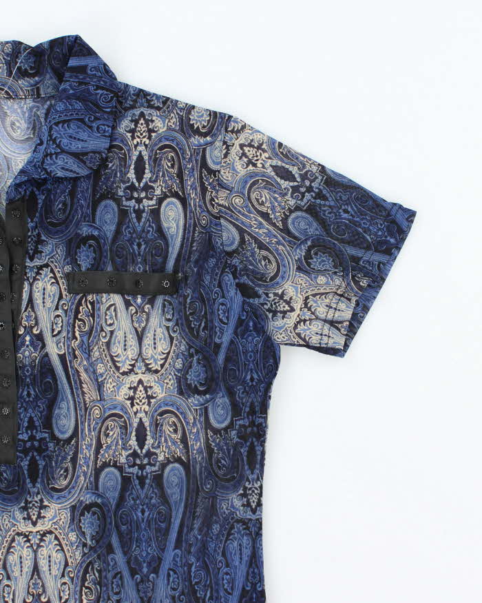Vintage 90s Paisley Pattern Mesh Popper Blouse - M