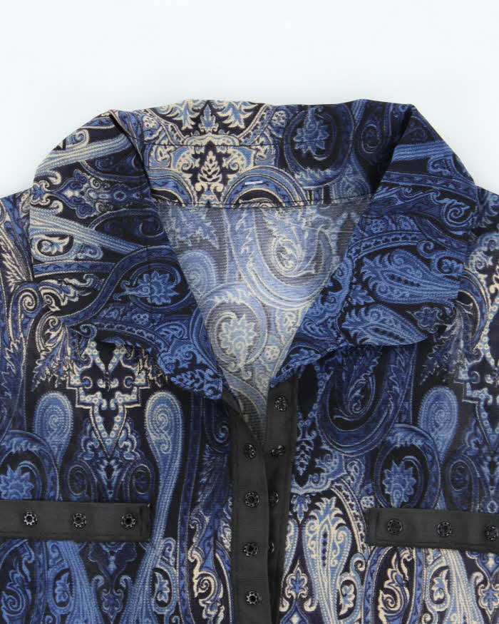Vintage 90s Paisley Pattern Mesh Popper Blouse - M