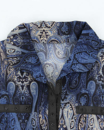 Vintage 90s Paisley Pattern Mesh Popper Blouse - M