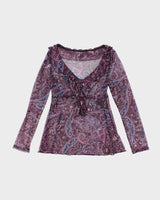 Vintage 00s Paisley Mesh Sheer Blouse - M