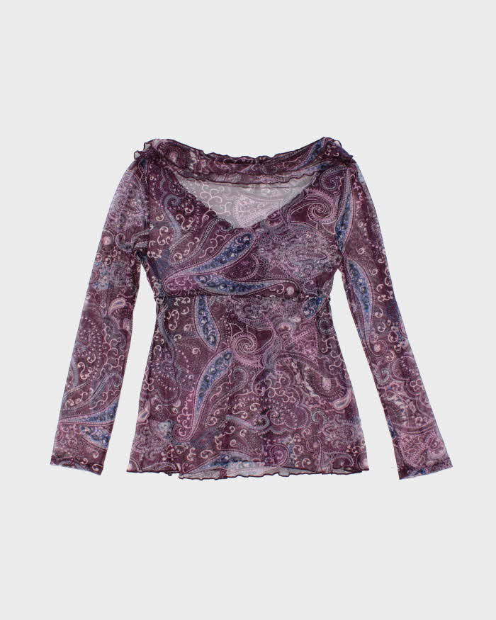 Vintage 00s Paisley Mesh Sheer Blouse - M