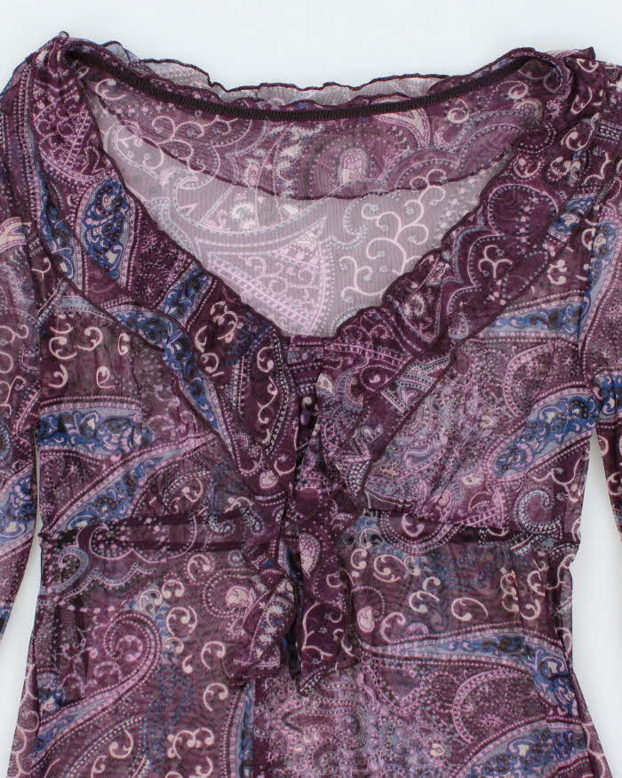 Vintage 00s Paisley Mesh Sheer Blouse - M