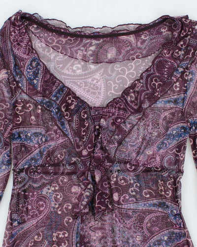 Vintage 00s Paisley Mesh Sheer Blouse - M