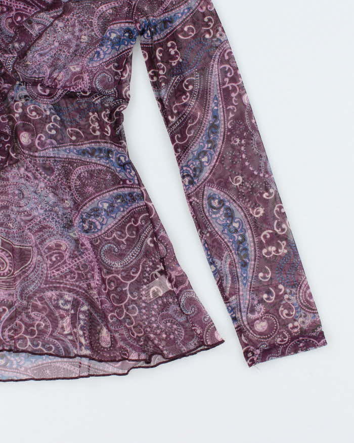 Vintage 00s Paisley Mesh Sheer Blouse - M