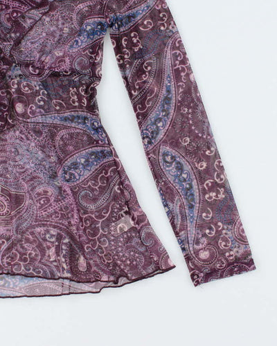 Vintage 00s Paisley Mesh Sheer Blouse - M