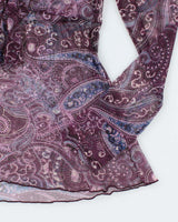 Vintage 00s Paisley Mesh Sheer Blouse - M