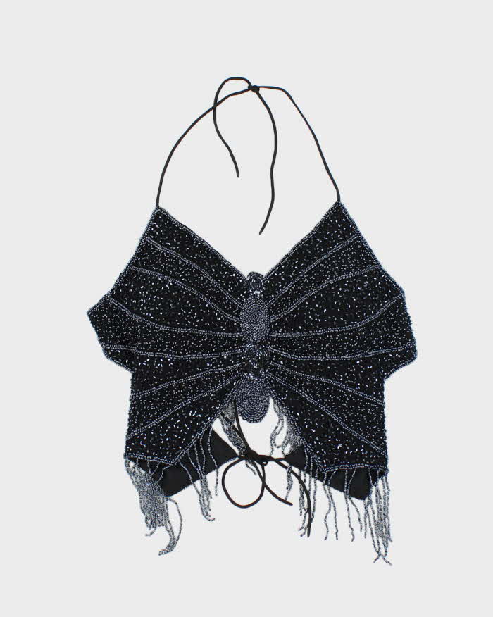 Vintage Y2k 00s Butterfly Beaded Backless Top - XS
