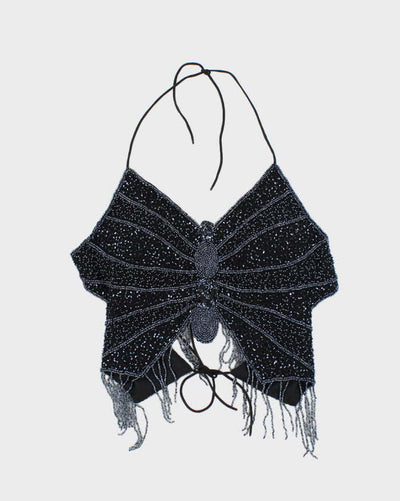 Vintage Y2k 00s Butterfly Beaded Backless Top - XS