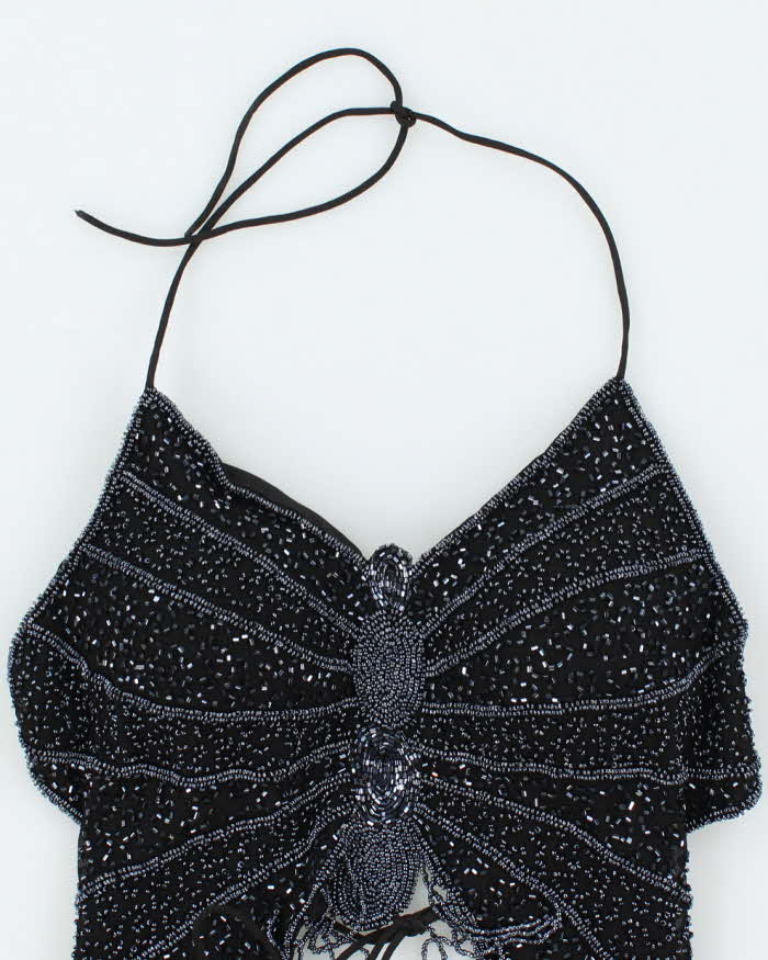 Vintage Y2k 00s Butterfly Beaded Backless Top - XS
