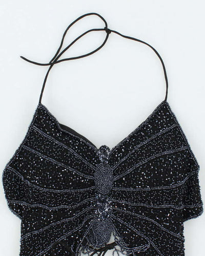 Vintage Y2k 00s Butterfly Beaded Backless Top - XS