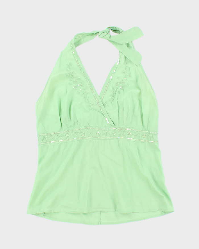 Vintage Y2k 00s Sequin Cotton Halter Neck Top - S