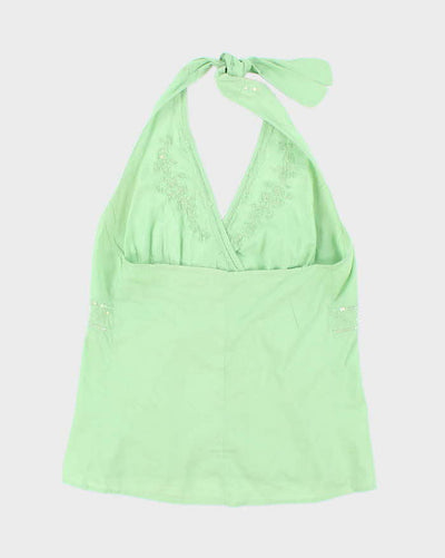 Vintage Y2k 00s Sequin Cotton Halter Neck Top - S