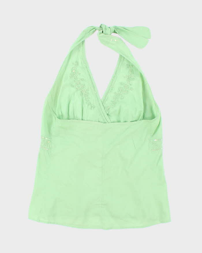 Vintage Y2k 00s Sequin Cotton Halter Neck Top - S