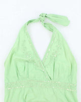 Vintage Y2k 00s Sequin Cotton Halter Neck Top - S