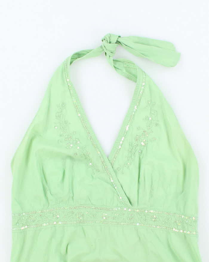 Vintage Y2k 00s Sequin Cotton Halter Neck Top - S