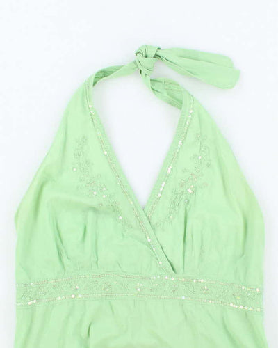 Vintage Y2k 00s Sequin Cotton Halter Neck Top - S