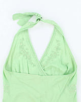 Vintage Y2k 00s Sequin Cotton Halter Neck Top - S