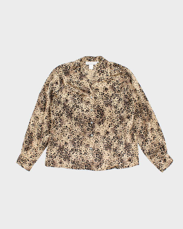 Vintage 90s Silk Essentials Leopard Print Blouse - L