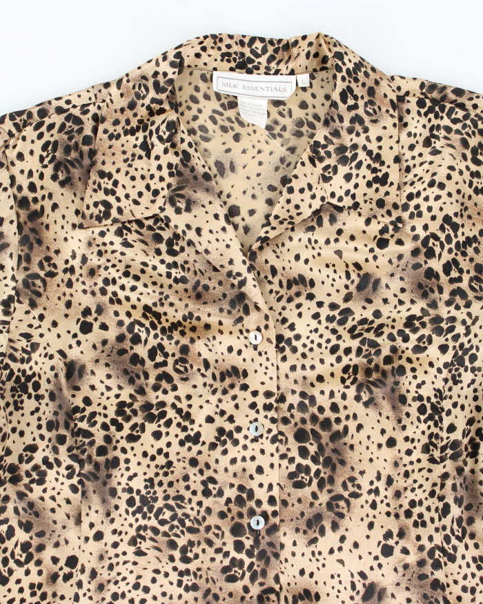 Vintage 90s Silk Essentials Leopard Print Blouse - L