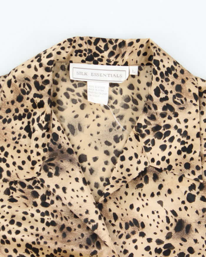 Vintage 90s Silk Essentials Leopard Print Blouse - L