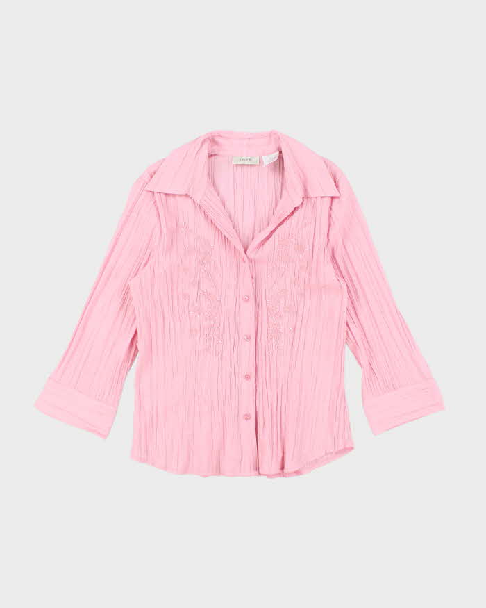 Vintage Y2k 00s Laura Pink Crinkle Beaded Blouse - M