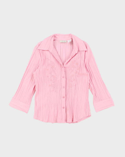 Vintage Y2k 00s Laura Pink Crinkle Beaded Blouse - M