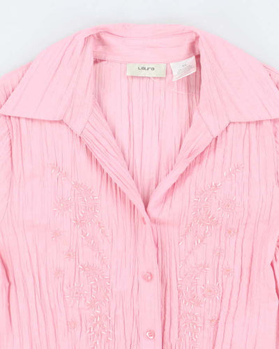 Vintage Y2k 00s Laura Pink Crinkle Beaded Blouse - M