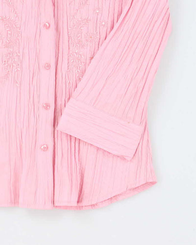 Vintage Y2k 00s Laura Pink Crinkle Beaded Blouse - M