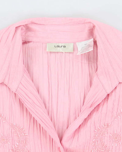 Vintage Y2k 00s Laura Pink Crinkle Beaded Blouse - M