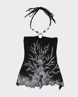 Vintage Y2k 00s FD Beaded Glitter Halterneck Top - XS