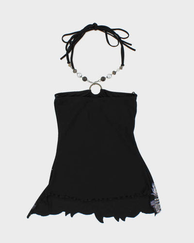 Vintage Y2k 00s FD Beaded Glitter Halterneck Top - XS