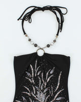 Vintage Y2k 00s FD Beaded Glitter Halterneck Top - XS