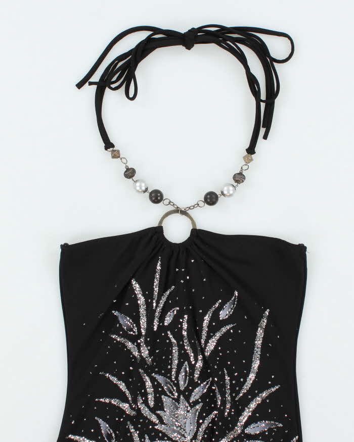 Vintage Y2k 00s FD Beaded Glitter Halterneck Top - XS