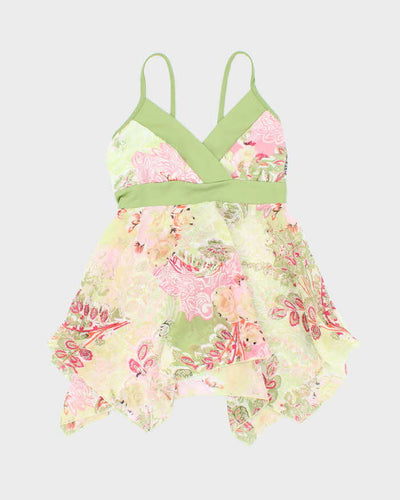 Vintage Y2k 00s Tattoo Mesh Handkerchief Hem Cami - XS