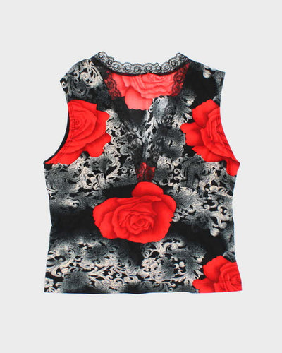 Vintage Y2k 00s Le Chateau Rose Print Top - M