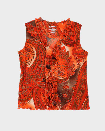 Vintage Y2k 00s Suzzane's Mesh Ruffle Top - M