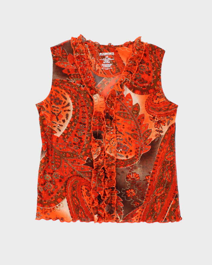 Vintage Y2k 00s Suzzane's Mesh Ruffle Top - M