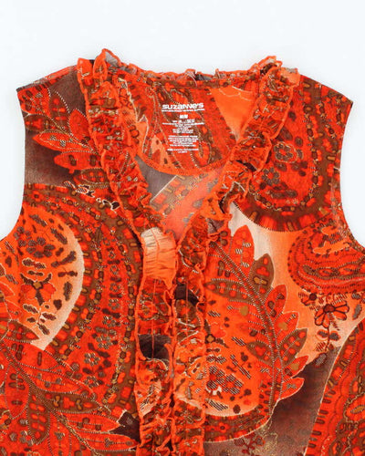 Vintage Y2k 00s Suzzane's Mesh Ruffle Top - M