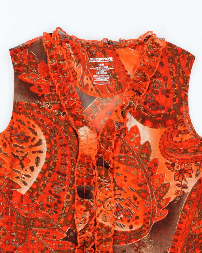 Vintage Y2k 00s Suzzane's Mesh Ruffle Top - M